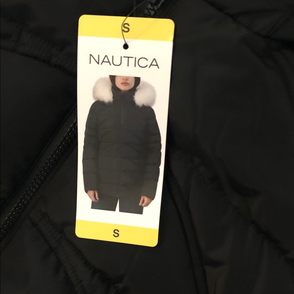 Nautica Women's Black Puffer Coat with Faux Fur Trim - Picture 4 of 8